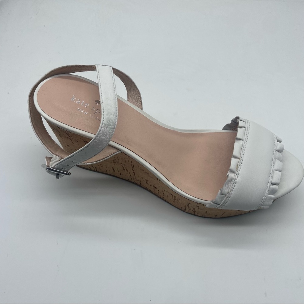 Kate Spade Tomas Wedges 10 White Cork Platform Heel Leather Sandals Open-Toe